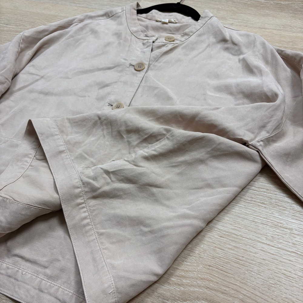 Eileen Fisher Linen Blend Oversized Button Front Cropped Jacket Women's XL Cream - Picture 2 of 5